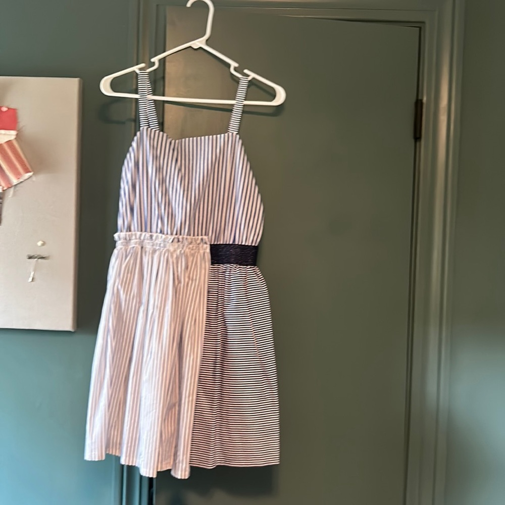 NWT Girls XL asymmetric waist blue and white striped dress